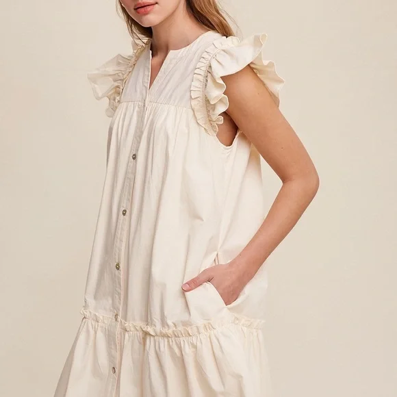 Button down Poplin Ruffle  Dress - Picture 4 of 4